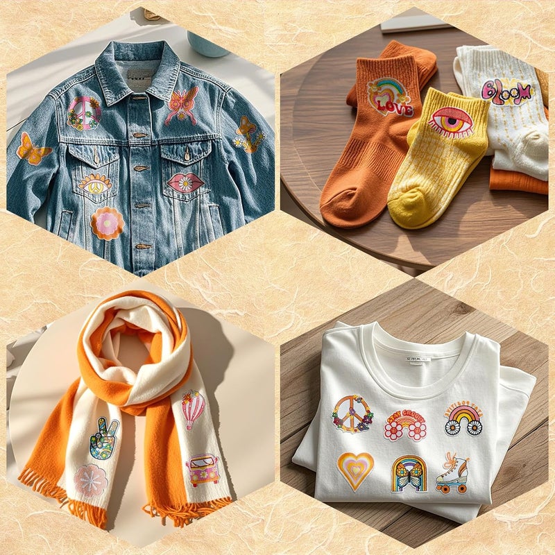 RF-patch 48Pcs Hippie Iron on Patches for Girl, Embroidered Boho Iron on/Sew on Patch for Clothes, Hats, Jeans, Dress, Backpacks, Etc - Image 3